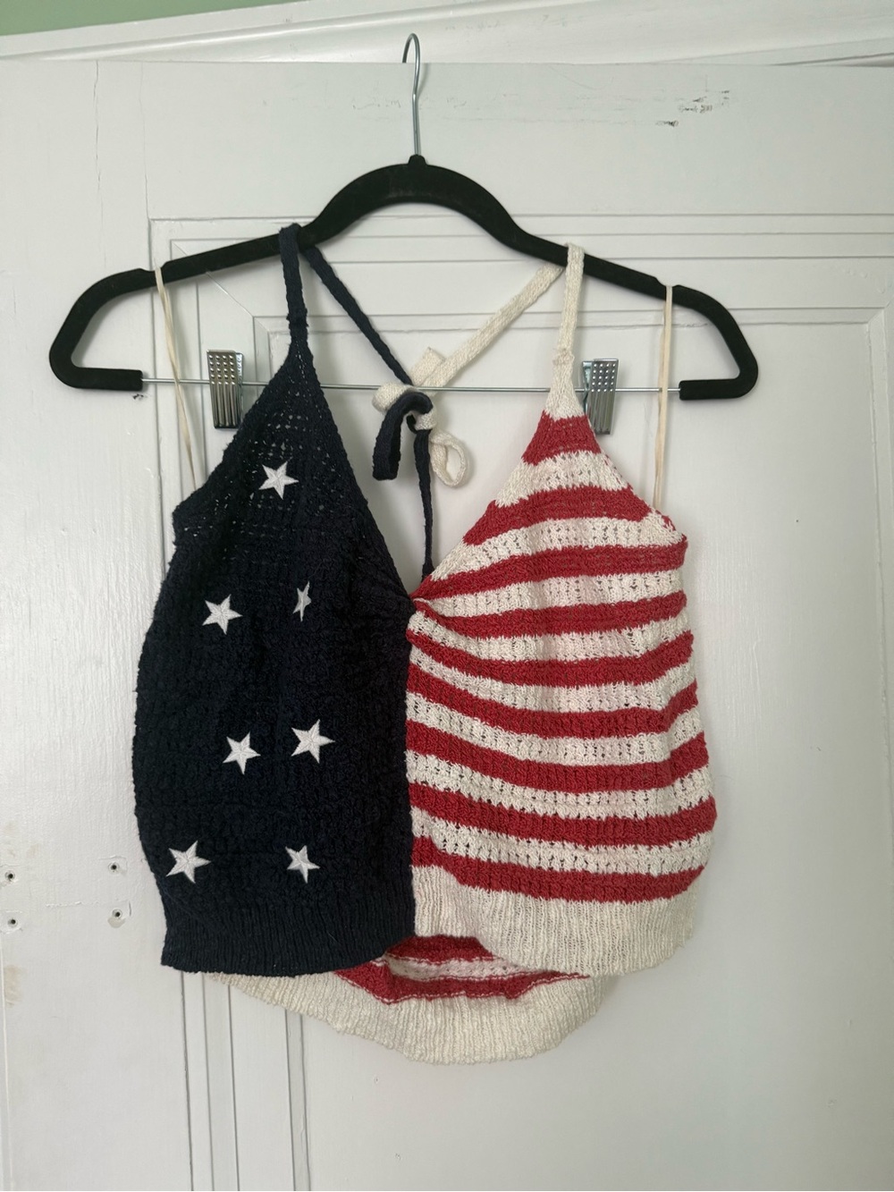 American Eagle Outfitters Red, White & Blue Crochet Halter Top